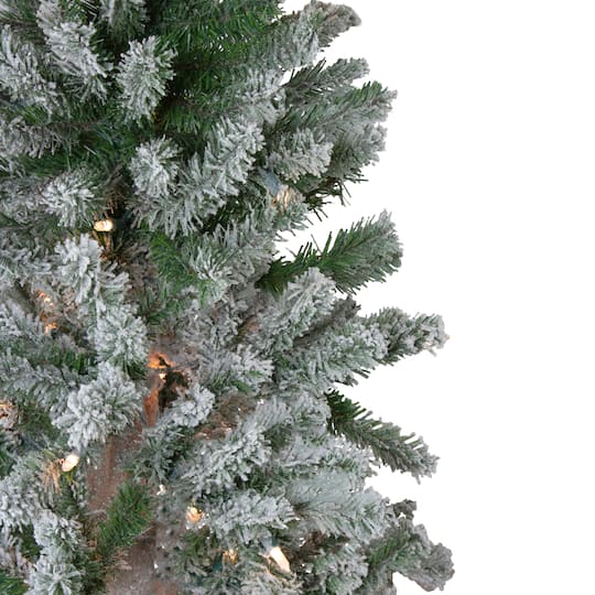 3 Pack Pre-Lit Flocked Alpine Christmas Trees, Clear Lights